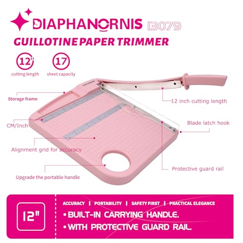 12" Paper Cutter, Precision Cut with Safety Protection and Blade Lock, 12 Sheet Capacity, Great for Cardstock, Cardboard, Photo, Vinyl, Crafts, Scrapbook (Pink) - color: Pink