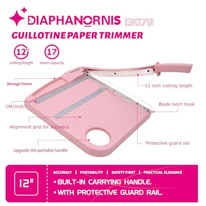 12" Paper Cutter, Precision Cut with Safety Protection and Blade Lock, 12 Sheet Capacity, Great for Cardstock, Cardboard, Photo, Vinyl, Crafts, Scrapbook (Pink) - color: Pink