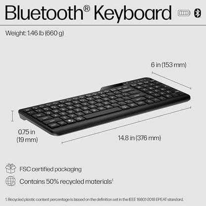 HP 460 Multi-Device Bluetooth Keyboard - Bluetooth with Swift Pair to 3 Multi-Devices, Compatible with Windows/Mac/Chromebook, Laptop, Notebook Black (7N7B8AA) - color: Black, style: Multi-Device KB