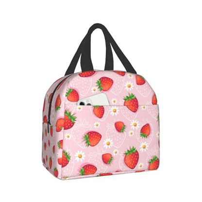 Imiss Strawberry Lunch Bag for Girls Women, Cute Fruit Strawberry Reusable Insulated Lunch Tote with Pocket Lunch Box for School Work Picnic - color: Strawberry