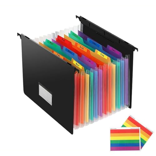 Expanding Hanging File Folders Extra Capacity Filing Folders 13 Accordion Pockets Accordian Plastic Heavy Duty Black Organizer File