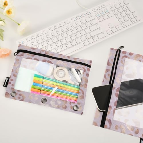 Leopard Print Cheetah Rose Gold Pencil Pouch for 3 Ring Binder, 2 PCS Binder Pencil Pouch with Zipper, Clear Window Zipper Pencil Case Pencil Bags for School Office Supplies - color: Leopard