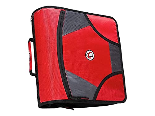 Case-it School Zipper Binder | 4-Inch D-Rings | 800-Sheet | D-186 Red | King Sized Zip Tab, 5-Subject Expanding File Folder, Multiple Pockets, Storage Organizer, Shoulder Strap, Office