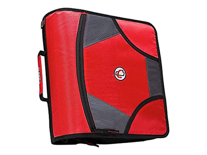 Case-it School Zipper Binder | 4-Inch D-Rings | 800-Sheet | D-186 Red | King Sized Zip Tab, 5-Subject Expanding File Folder, Multiple Pockets, Storage Organizer, Shoulder Strap, Office