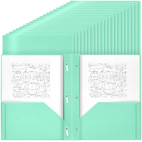 Yeaqee 80 Pcs Plastic Folders with Pockets and Prongs Plastic Folder 2 Pockets 3 Prongs with Business Card Slot Back to School Folders for Students, Teachers, Office Workers (Light Green) - color: Light Green