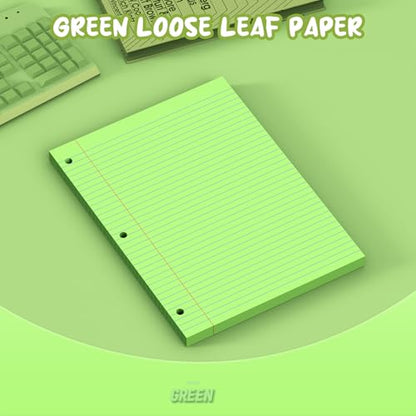 Green Loose Leaf Paper 8 x 10.5, 120 Sheets Lined Paper College Ruled Paper, 3 Hole Punched Notebook Paper College Ruled, 3 Ring Binder Paper 8 x 10.5, Filler Paper College Ruled for Office, School - color: Green-120 Pcs