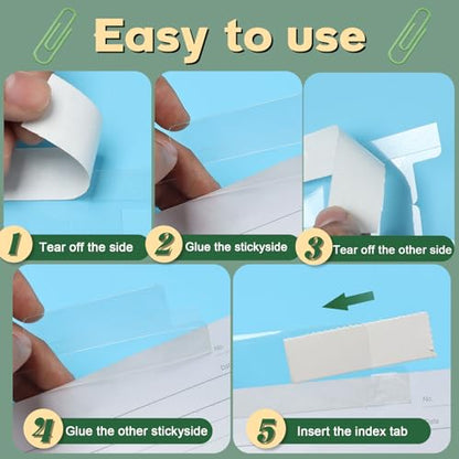 100 Pieces 2 Inch Insertable Self-Adhesive Tabs with Printable Inserts and File Folder Labels - Clear Planner Tabs for Book Pages