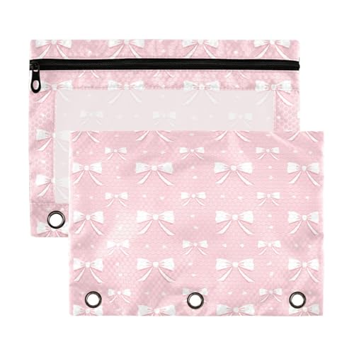 ATTX Pink Ribbon Bow Pencil Pouch for 3-Ring Binder - Large Capacity Clear Window Pencil Case with Smooth Zipper, Heavy Duty Office Supplies Organizer - color: Pink Ribbon Bow