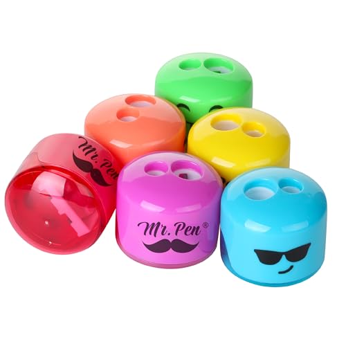 Mr. Pen- Pencil Sharpeners Manual, 24 Pack, Dual Hole, Smiley | Bulk Handheld Pencil Sharpener, Compatible with Standard and Jumbo Pencils, Snap-on Lid, Stainless Steel Blade - size: 24 Pack