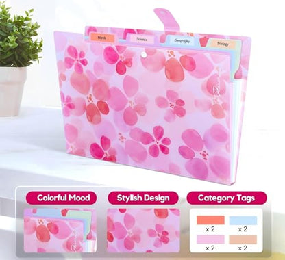 Folder Organizer Expanding File Folder Patternted - Accordion Document Organizer with 5 Pockets and Labels, Waterproof A4/Letter Size for School Office Home (Cherry Blossom) - style: Cherry Blossom