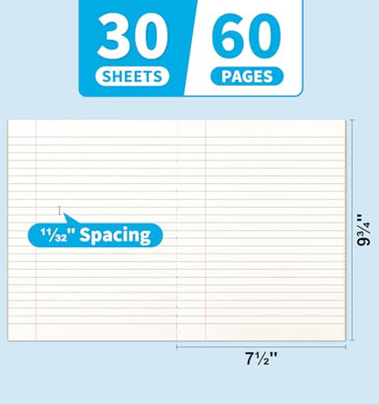 24 Pack Composition Notebook Journals Bulk, 7-1/2" x 9-3/4", Wide Ruled Paper, 30 Sheets/60 Pages, Kraft Cover with Rainbow Spines, 12 Colors School Lined Notebook Journal for Work Study Note Taking - style: Composition Paper-24pack