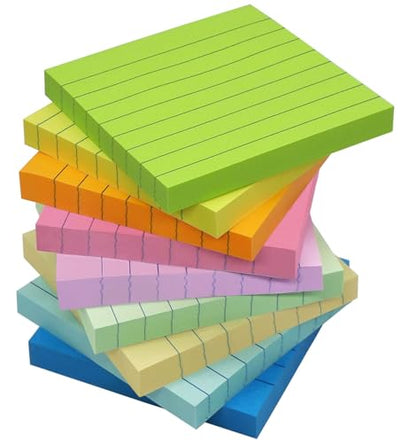 HQCME 9 Pack Lined Sticky Notes 3x3 in Post Sticky Notes with Lines, 9 Multi Colors Ruled Colorful Super Sticking Power Memon Pads, 82 Sheets/Pad - size: 3x3 in