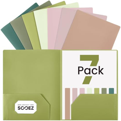 Sooez 7 Pack Folders with Pockets, 2 Pocket Folders with Extra Labels, Plastic Folder with Pockets, Heavy Duty File Folder Bulk, School Business Office Filing Supplies, Spring Colors - color: Spring Colors