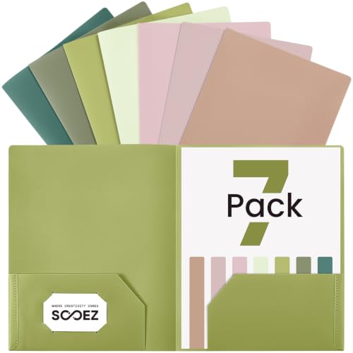 Sooez 7 Pack Folders with Pockets, 2 Pocket Folders with Extra Labels, Plastic Folder with Pockets, Heavy Duty File Folder Bulk, School Business Office Filing Supplies, Spring Colors - color: Spring Colors