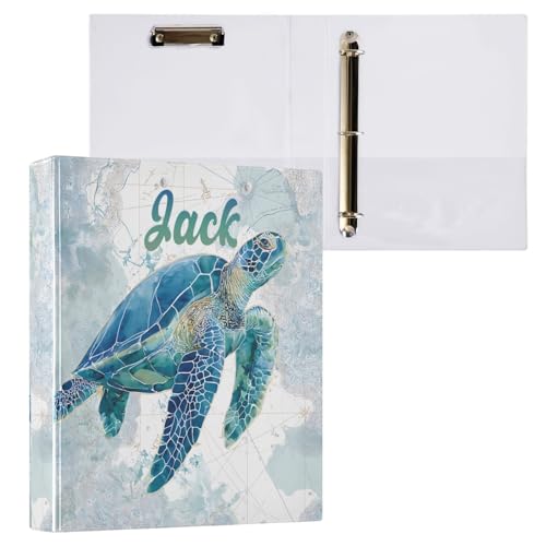 Custom 3 Ring Binder Sea Turtle Pattern 1.5" Round Ring Binders Personalized Name View Binder with 200 Sheet for School Supplies Women Men Office, 1 Pack - color: Custom Sea Turtle Pattern