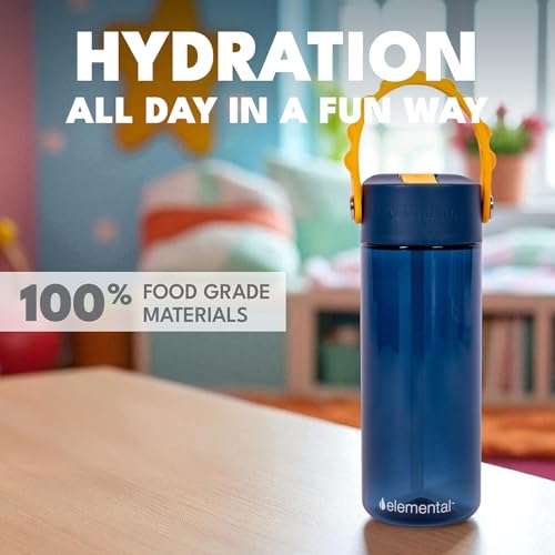 Elemental Water Bottles for Kids - Splash Kids Water Bottle for School with Pop-it Handle - BPA Free Tritan Plastic Water Bottle with Straw Leak Proof when Spout is Closed - Midnight Sun - 18oz - color: Midnight Sun 18oz