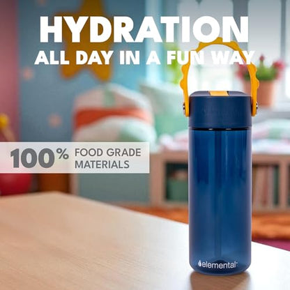 Elemental Water Bottles for Kids - Splash Kids Water Bottle for School with Pop-it Handle - BPA Free Tritan Plastic Water Bottle with Straw Leak Proof when Spout is Closed - Midnight Sun - 18oz - color: Midnight Sun 18oz