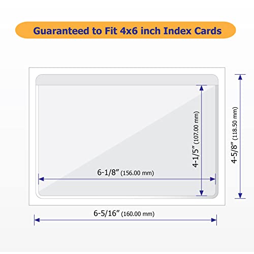 IMAGAME Clear Adhesive 4" x 6" Index Card Pockets, Labels Holders, 50 Pack | Top Open for Loading, Plastic Labels Holders, For Storage Bins and Library Card, Organizing and Protecting Cards, Photos - size: 4-5/8" x 6-5/16" for 4" x 6" Cards