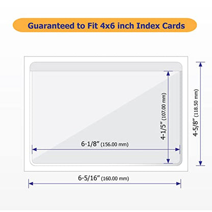 IMAGAME Clear Adhesive 4" x 6" Index Card Pockets, Labels Holders, 50 Pack | Top Open for Loading, Plastic Labels Holders, For Storage Bins and Library Card, Organizing and Protecting Cards, Photos - size: 4-5/8" x 6-5/16" for 4" x 6" Cards