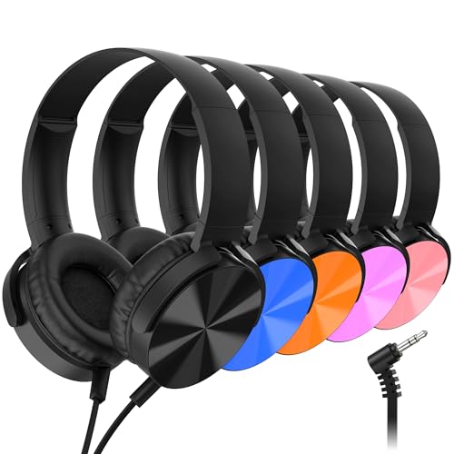 Cofano Kids Headphones Bulk 5 Pack, Durable Wired School Headphones for K-12 Classroom, Foldable Student Headphones for Library, Online Listening, Tablet, 3.5mm Jack, Multicolor - color: 5 Mixed Colours