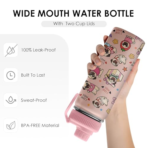 Pug Gifts for Dog Lovers - Christmas Birthday Gifts For Pug Lovers - I Love Pugs 18oz Water Bottle for Dog Mom, Keeps Drinks Cold & Hot Double Wall Vacuum Insulated Tumbler - color: French Bulldog