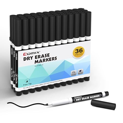 Comix Fine Tip Dry Erase Markers, Low Odor Whiteboard Markers, 36 Bulk Black Color Markers for Kids Teachers Office & School Supplies - color: 36 Count Black Color