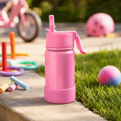 CHILLOUT LIFE 12oz Kids Insulated Stainless Steel Water Bottle with Leak Proof Straw Lid & 144 Stickers - color: Pink Sparkle, style: 12 oz