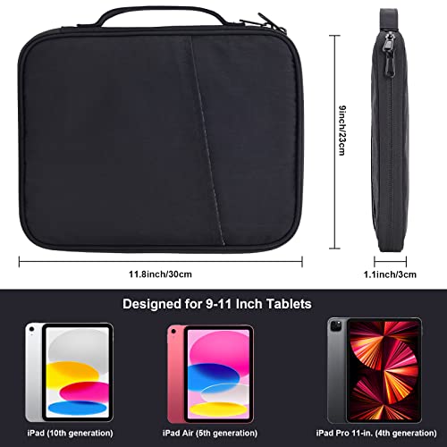 Tablet Sleeve 9-11", Fits iPad Pro 11" M5/M4, Slim Case Friendly | Water-repellent nylon, padded; fits Samsung Galaxy Tab S9/S8; pockets for charger & earbuds — 7 oz, commute & travel ready - color: Black, size: 9-11
