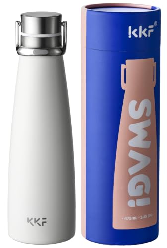 KKF Swag Insulated Water Bottle, Stainless Steel Water Bottle To go White | 16oz, leakproof, 24H cold retention, cup holder fit, non-slip grip & lightweight for camping travel daily use - color: Simple White