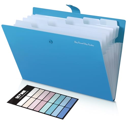 SKYDUE 7-Pocket Expanding File Folder, Professional Accordion Document Organizer with Labels, Portable Paper Receipt Holder for Office Home Business, Letter/A4 Size Blue - color: Blue