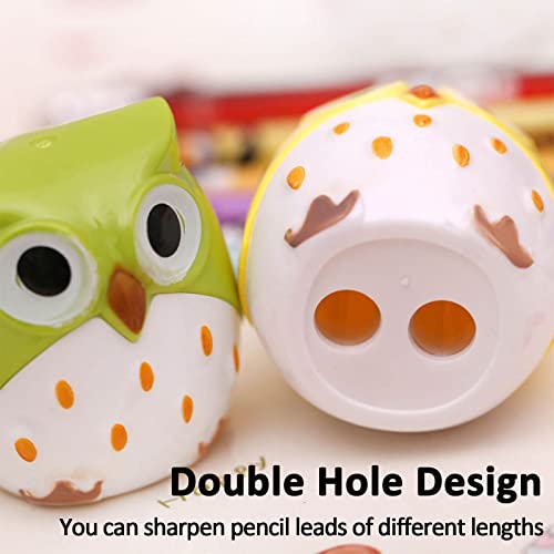 4pcs Cute Owl Pencil Sharpener with Dual Holes, Cartoon Animal Plastic Colored Cat Manual Handheld Small Compact Sharpeners for Student Kids School Classroom Must Haves Stationery Supplies