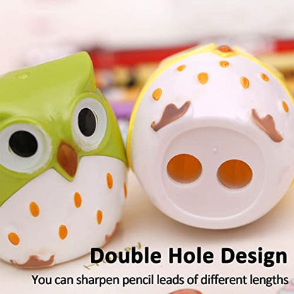4pcs Cute Owl Pencil Sharpener with Dual Holes, Cartoon Animal Plastic Colored Cat Manual Handheld Small Compact Sharpeners for Student Kids School Classroom Must Haves Stationery Supplies