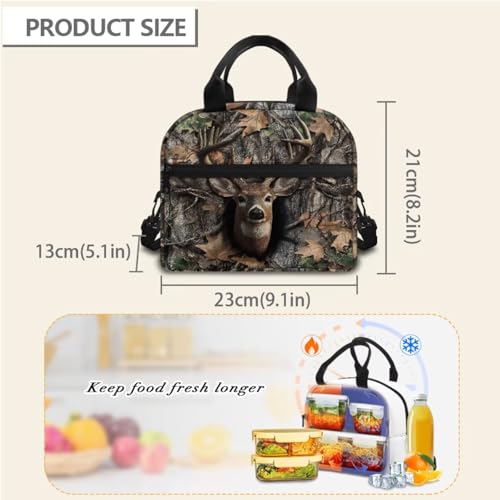 Horeset Deer Camo Kids Boys School Backpack with Insulated Lunch Tote Water Bottle Sling Bag Set of 3, Large Capacity 17inch Bookbag Schoolbag with Adjustable Padded Shoulder Straps - color: Deer Camo