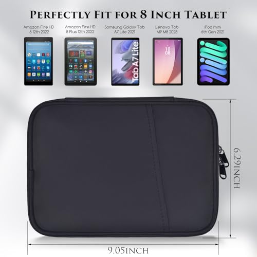 8-9 Inch Tablet Sleeve Bag for Amazon Fire HD 8 / Fire HD 8 Plus 8", Samsung Galaxy Tab A9 8.7" / Tab A7 Lite 8.7" / Tab A 8" & iPad mini 7 6 8.3" / iPad mini 5 4 3 2 1 7.9" Carrying Case(Black) - color: Black, size: 8 Inch