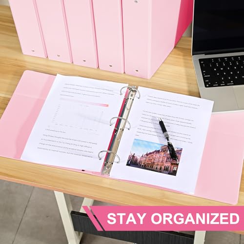 SUIN 2-Inch 3-Ring Binders with 2 Interior Pockets, Heavy Duty Clear View Presentation Binder Holds 425 Sheets Letter Size, Office School Home,6 Pack - color: Pink