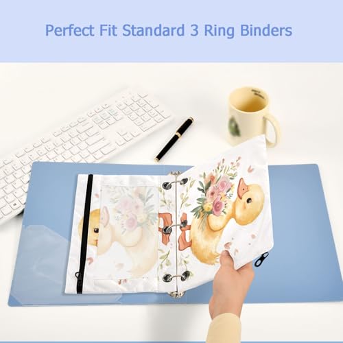 Studying 2 Pack Cute Duck with Flowers 3 Ring Binder Pencil Pouch Bags,Clear Window Zipper Storage Case for Boys Girls School Office Supplies Cosmetics Organizers - color: Multi-duck