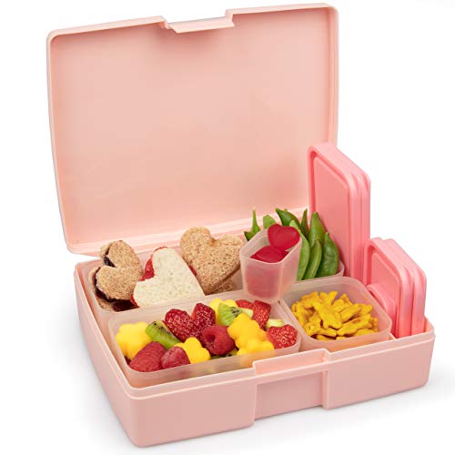 Bentology Bento Lunch Box Set w 5 Leakproof Made-to-Size Snack Containers & Built-In Utensil Holder- Meal Prep Made Easy w Reusable, Kid's Back to School or Office- Durable, BPA Free, Dishwasher Safe - color: Pink