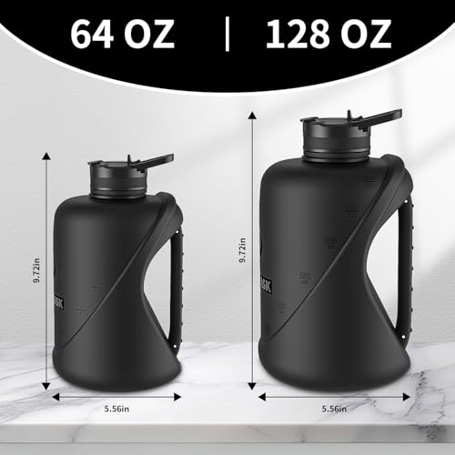 1 Gallon Water Bottle with Straw and Chug Lid, Dishwasher Safe Large Gym Jug, BPA Free Leakproof Plastic Sports Flask with Easy to Clean Handle & Carry Strap, 128 oz Water Bottle - color: Black, size: 128 Ounces