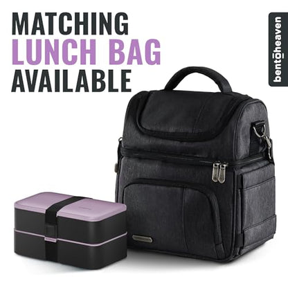 Bentoheaven Bento Box Adult, Stackable Lunch Box, 40 oz, Violet Me Go | BPA-free, leakproof and microwave-safe with 2 compartments, utensils, chopsticks, divider and sauce cup for men and women. - color: Violet Me Go