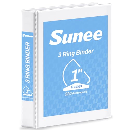 SUNEE 3 Ring Binder 1 Inch D Ring, Clear View Binder Three Ring PVC-Free (Fit 8.5x11 Inches) for School Binder or Office Binder Supplies, White Binder, 1 Pack - color: White, size: 1 Inch, style: 1 Pack