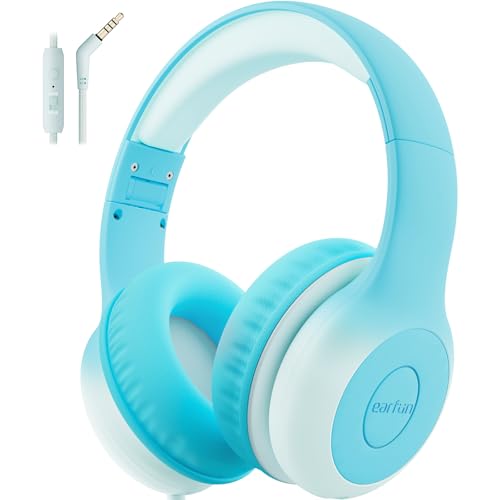 EarFun K1 Kids Headphones Wired with Microphone, 85/94dB Volume Limit Headphones for Kids, Portable Wired Headphone with Shareport, Stereo Sound Foldable Headset for School/Tablet/iPad, Sky Blue - color: Sky Blue