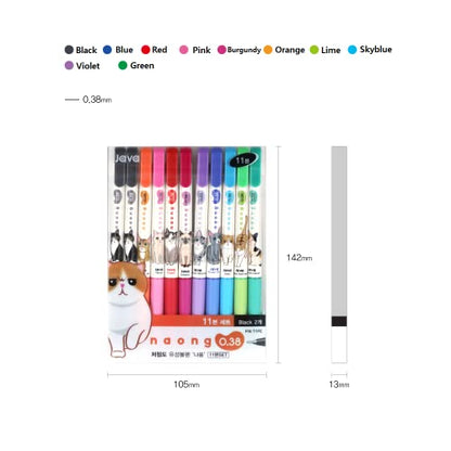 Gel Pens Office School Supplies - Cat 0.38mm Gel Ink Rollerball Ballpoint Pen Korea Kawaii Stationery Non-Smudge, Quick-Drying Writing, Pack of 11 - color: Multicolor