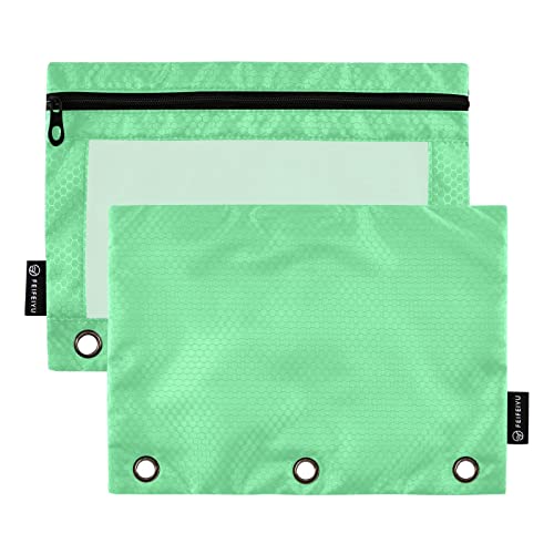 Binder Pouches,Navy Green Pencil Pouch for 3 Ring Binder 2 Pack Clear Pencil Bag with Zipper for Office School Supplies - color: Navy Green