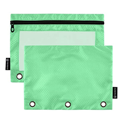 Binder Pouches,Navy Green Pencil Pouch for 3 Ring Binder 2 Pack Clear Pencil Bag with Zipper for Office School Supplies - color: Navy Green