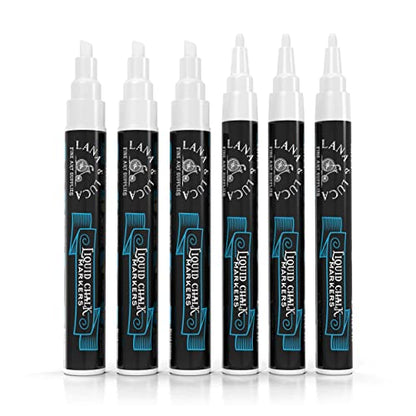Liquid Chalk Marker Pen - White Dry Erase Marker - Chalkboard Signs, Windows, Blackboard, Glass (6 Pack) 3-6mm Reversible Tip, 3-3mm Fine Tip - size: 6 Count (Pack of 1)