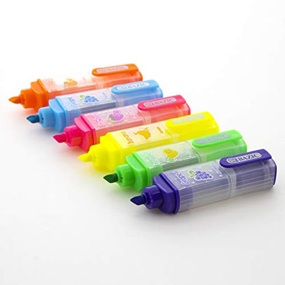 BAZIC PRODUCTS Fruit Scented Mini Highlighters, Chisel Tip, 6 Count | fruit-scented fluorescent mini highlighters; compact; Quick-dry; non-toxic ink; ASTM D-4236
