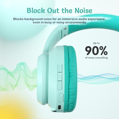 TONOSHARK Kids Bluetooth Headphones with Active Noise Cancelling, Wireless Over-Ear Headphones for Boys Girls, Foldable, Adjustable,40H Playtime, Mic for School Travel (Mint Green) - color: Mint Green