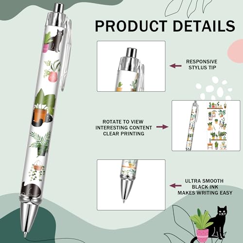 Green Plant Ballpoint Pens - 24 Pcs Thanks Teacher Appreciations Writing Office Pens Gifts Funny Retractable Black Ink Fine Ball Point Cartoon Plants Pen for School Office Students Supplies - style: Plant