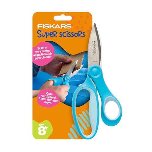 Fiskars 6" Kids Super Scissors with PowerCut Technology to Boost Cutting Power, Perfect for Multiple Paper Layers, Foam & Cardboard, Integrated Wire Cutter for Pipe Cleaners, Craft & School Supplies - style: Super Scissors