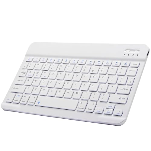 Bluetooth Keyboard for iPad, Rechargeable Portable 10 inch Wireless Keyboard for iPhone, iPad mini, Samsung Tablets Keyboards Ultra-Slim, Travel Office Computer Accessories - color: White